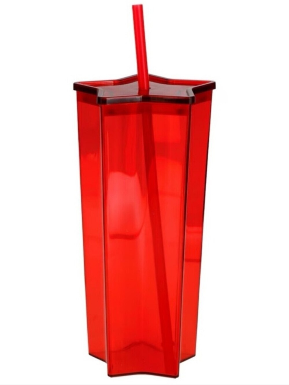 Red Star-Shaped Tumbler with Lid & Straw